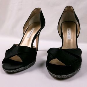 Caparros Black Satin Peep-toe Heel with Glitter
